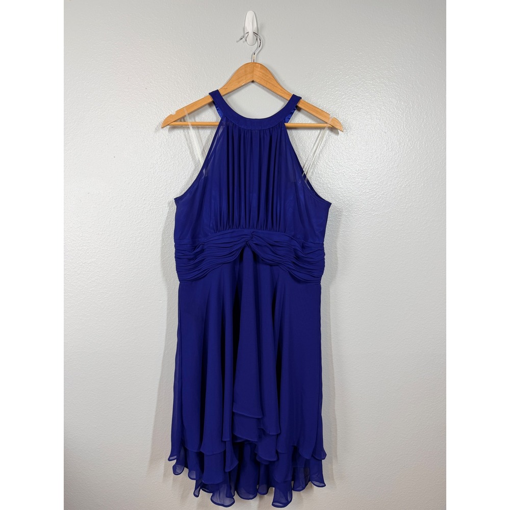 Filly Flair Dress Women's XL Royal Blue Chiffon Halter Ruched Waist Party